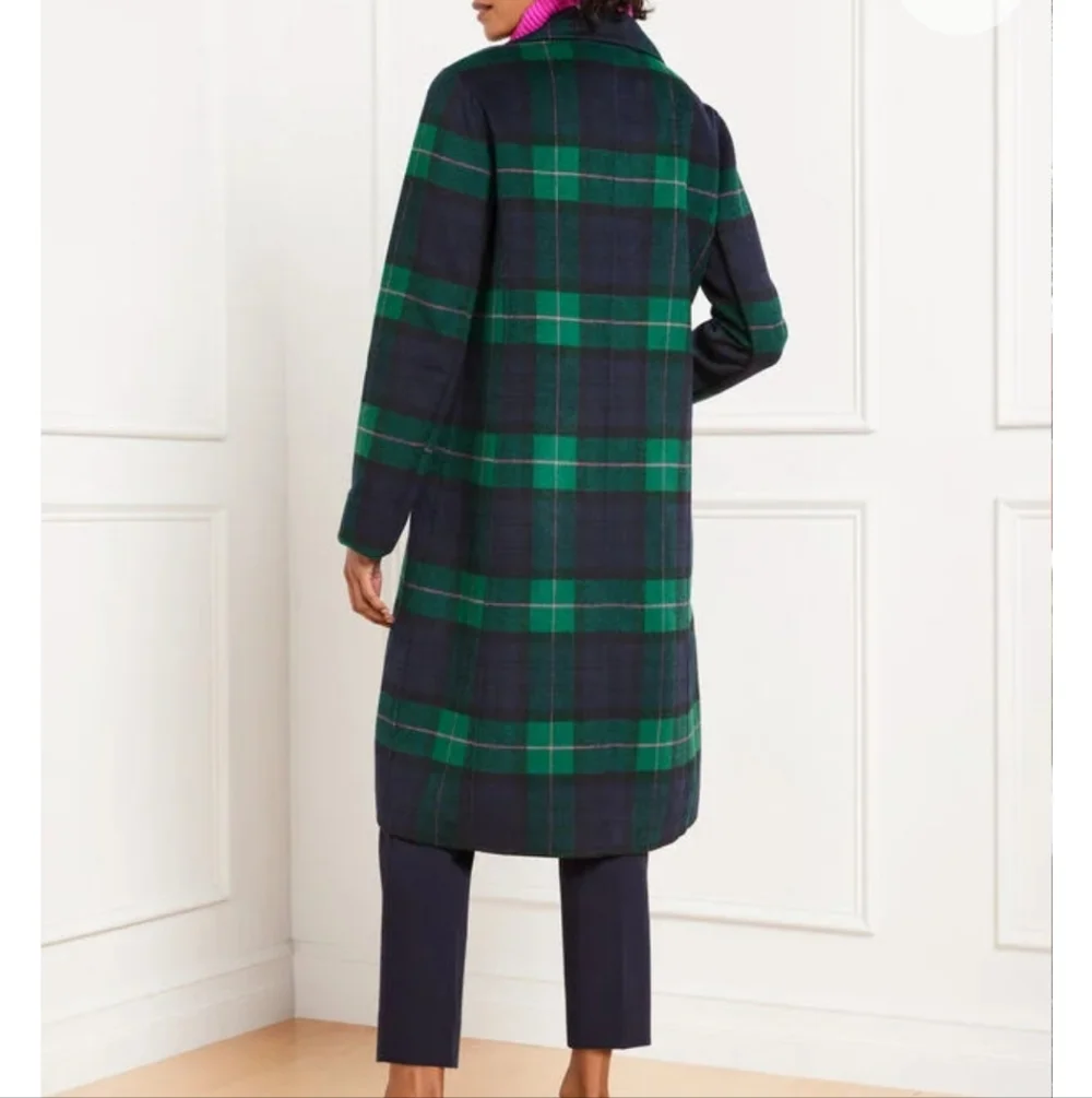 NWOT Talbots Double Face Wool Blend Tartan Coat Blue Green Size 12 Petite - Picture 4 of 14